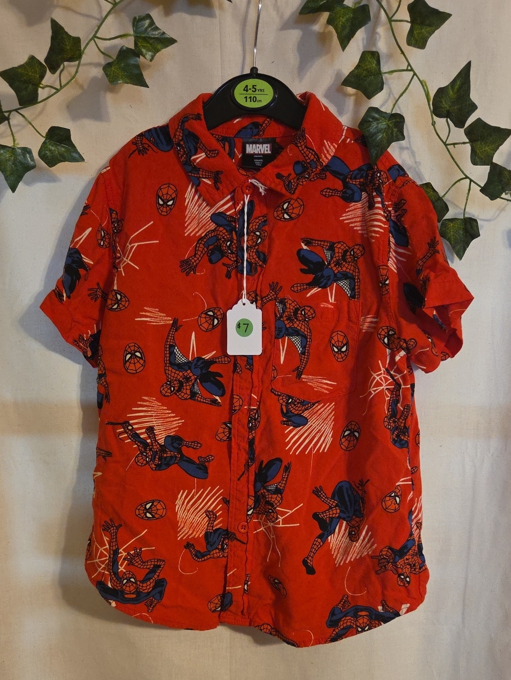 Marvel Kid's Red Spider-Man Button-Down Shirt